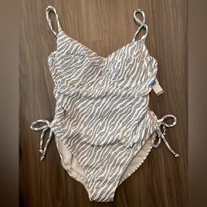 Time and Tru Black and White One Piece Swimsuit with Plunging Neckline size L